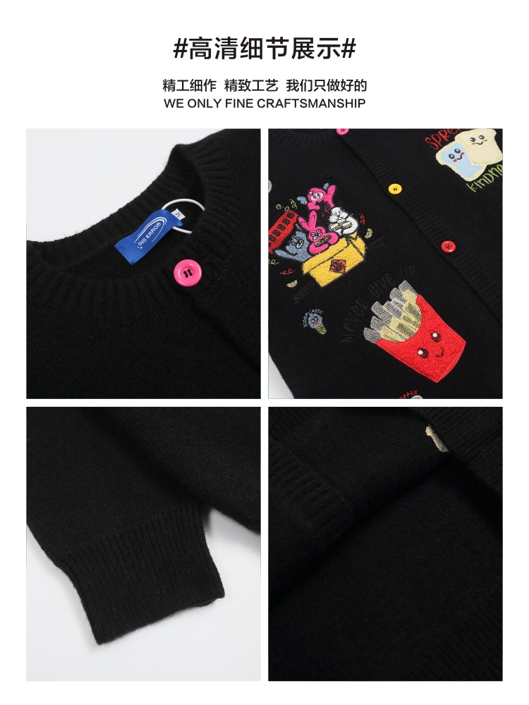 American fashion brand fun cartoon patch embroidered cardigan sweater men's winter age reduction lazy knit jacket