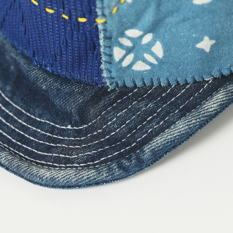 Original design, indigo-dyed antique cloth hand-sewn Japanese casual baseball cap, adjustable for both men and women