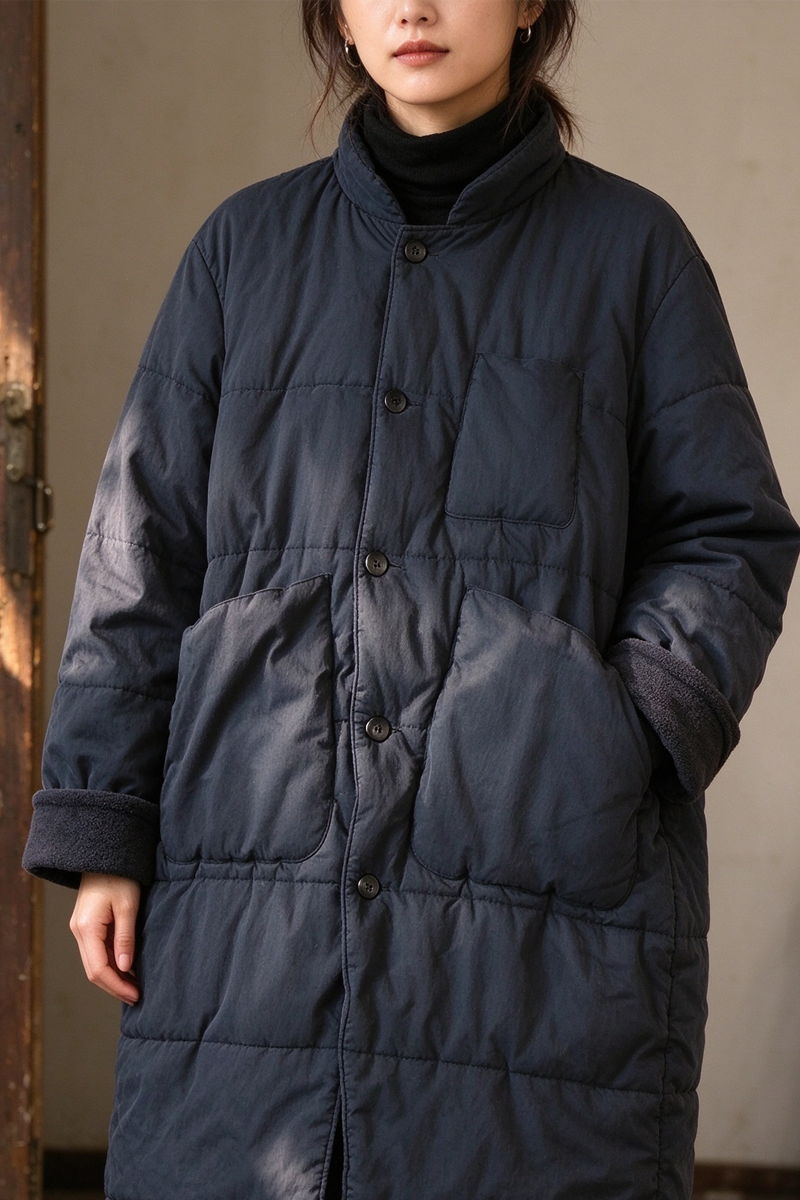 Artisan Mid-Length Quilted Wrap Cotton Coat – Unisex | Yamalin clothes | Vintage workwear outfit for men