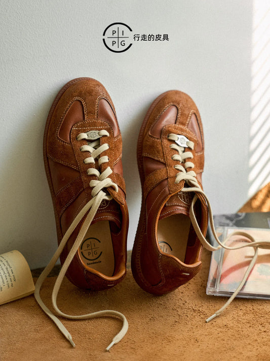 Vintage Washed Marehide Old Coin Style Moral Training Shoes for Men, Comfortable Handmade Commuting Versatile Breathable Casual Sneakers