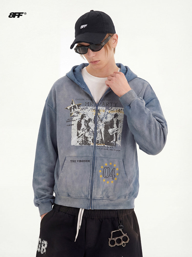 Distressed Gradient Zip-Up Hoodie – Oversized American Streetwear Sweatshirt Jacket | Yamalinclothes