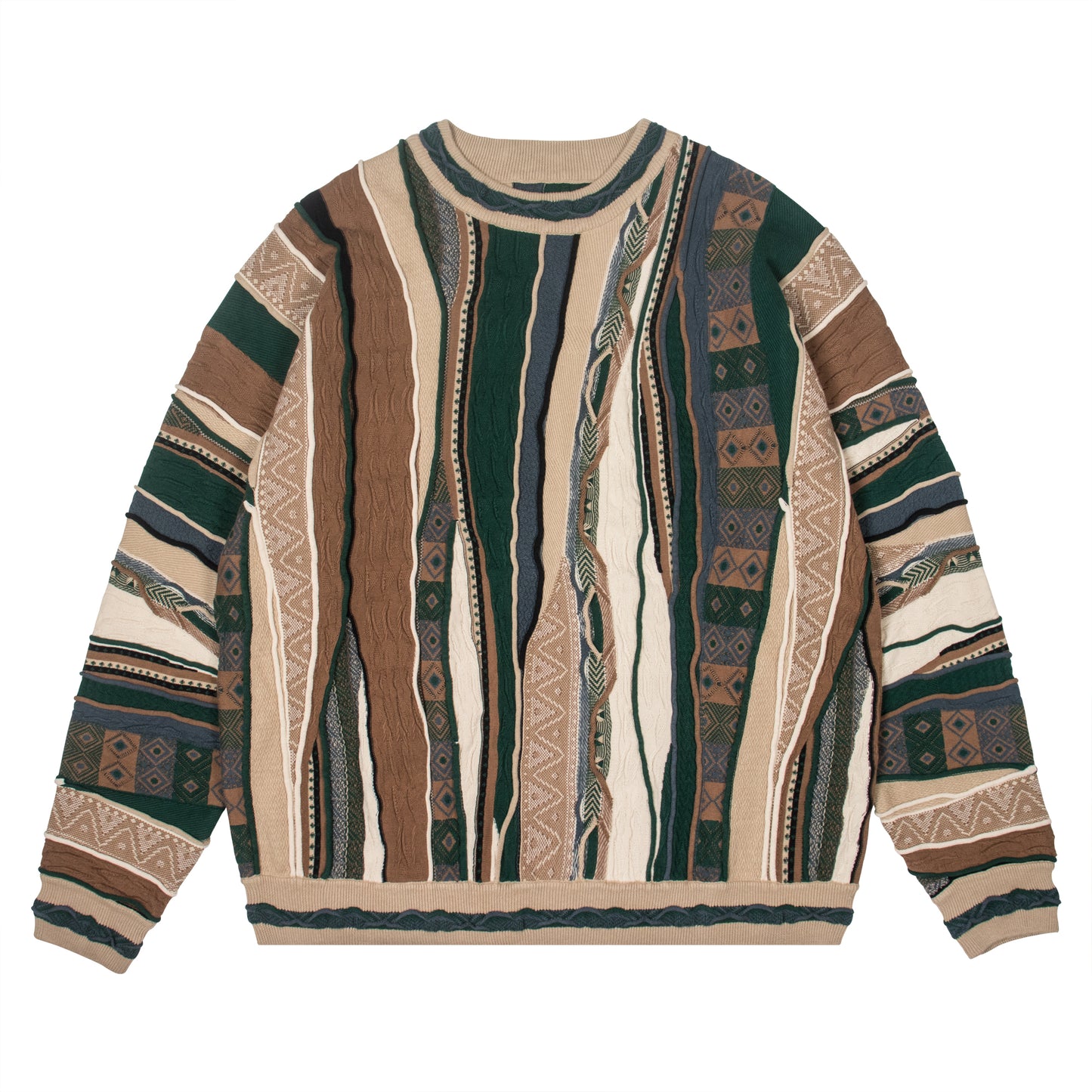 Vintage Pop Style Bitter Melon Striped Ethnic Sweater