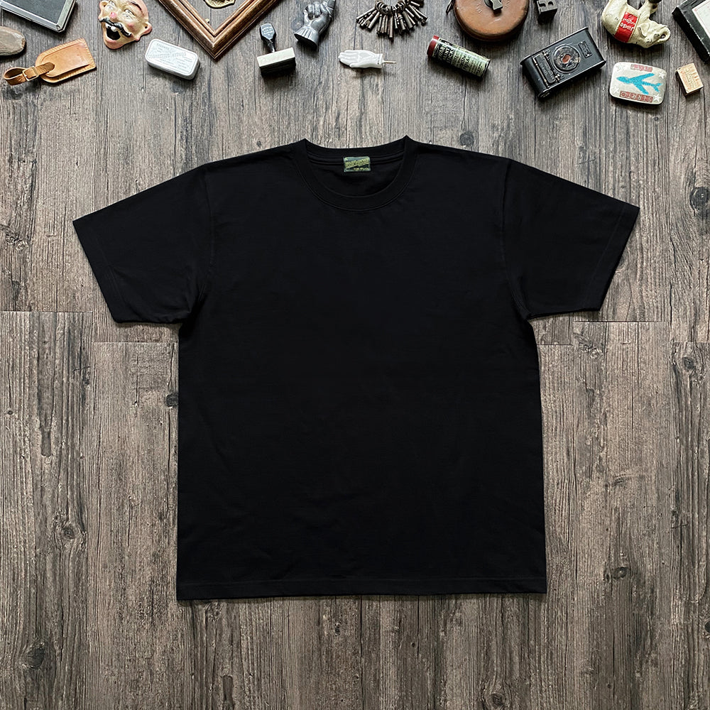 Classic Simple Pure Black Heavy Cotton Crew Neck Short Sleeve T-Shirt Unisex American Retro