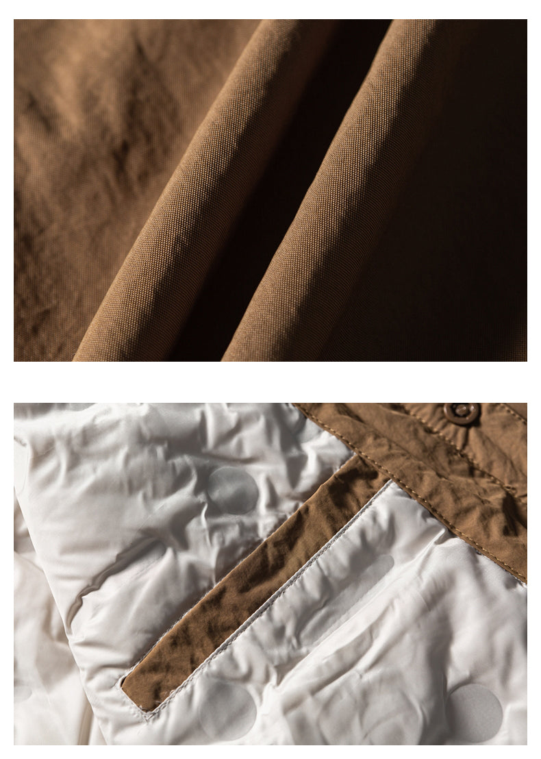 Men's Japanese Style Lightweight Down Jacket - 90% White Duck Down Loose Lapel Solid Color Workwear Coat