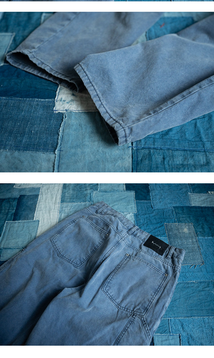 Japanese Retro Washed Beaded Canvas Work Pants – Loose Wide-Leg Unisex