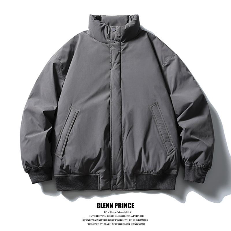 American Retro Basic Stand Collar Workwear Down Jacket for Men Winter Versatile Couple White Duck Down Coat