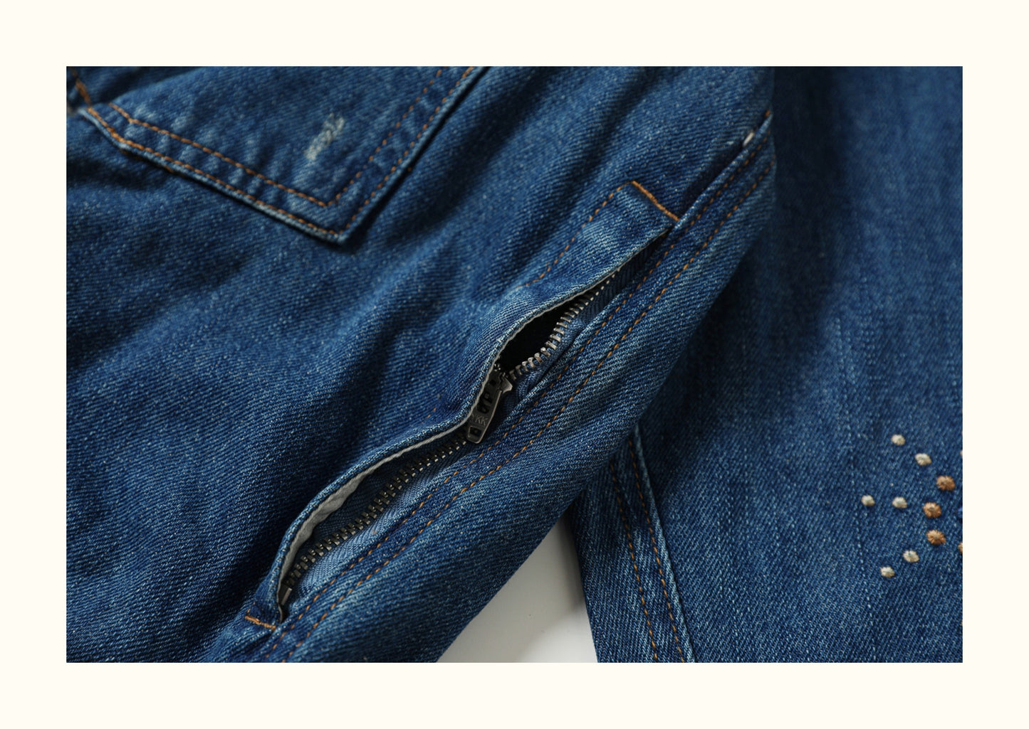 AMI Vintage Distressed Japanese-Style Denim Jacket – Heavy-Duty Embroidered Coat for Men