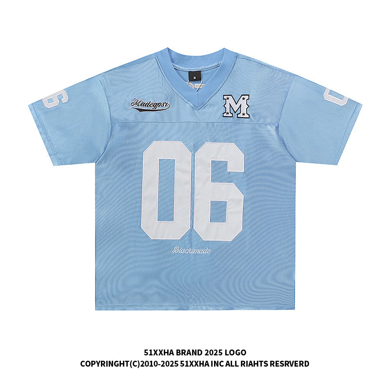51 Hip-Hop American Retro Football Jersey V-Neck Sports Short Sleeve T-Shirt Unisex Satin Cool Loose Football Top