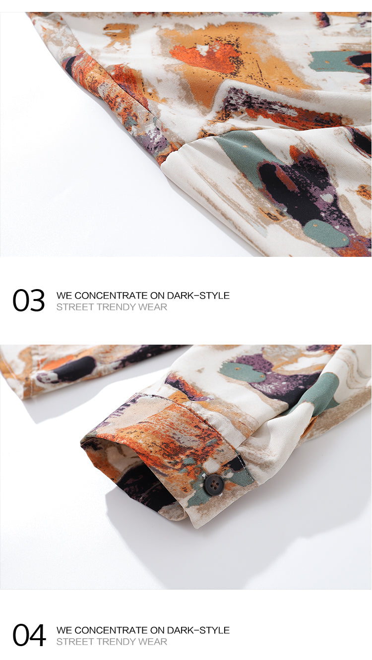 Design Sense Oil Painting Print Long Sleeve Floral Shirt for Men Spring and Autumn Trendy Brand Beach Casual Shirt Jacket