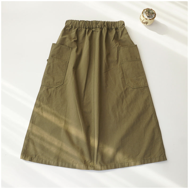 Japanese-Style Patchwork A-Line Skirt – High-Waist Loose Fit with Elegant Elastic Waist