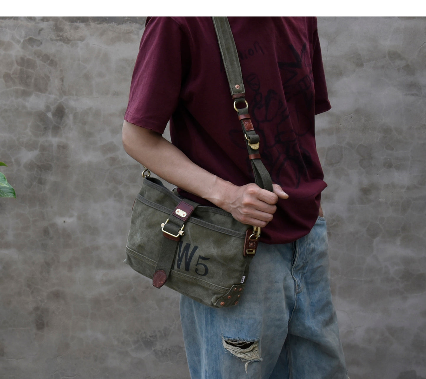 Heavy-Duty Washed Vintage Military Canvas Shoulder Crossbody Bag for Men and Women, Casual Bag with Retro Style