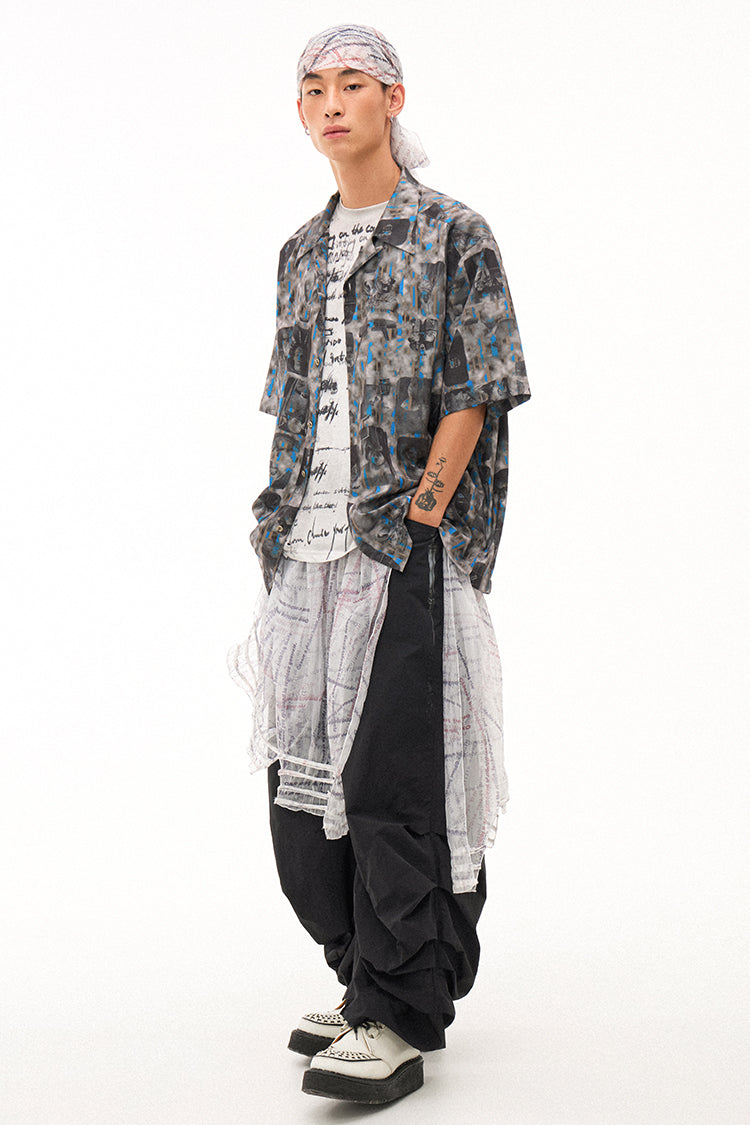 Handwritten Print Soft Skin-friendly Distressed Loose Short Sleeve T-shirt