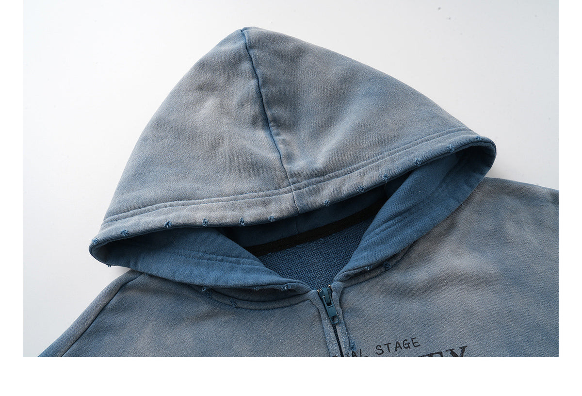 Distressed Gradient Zip-Up Hoodie – Oversized American Streetwear Sweatshirt Jacket | Yamalinclothes
