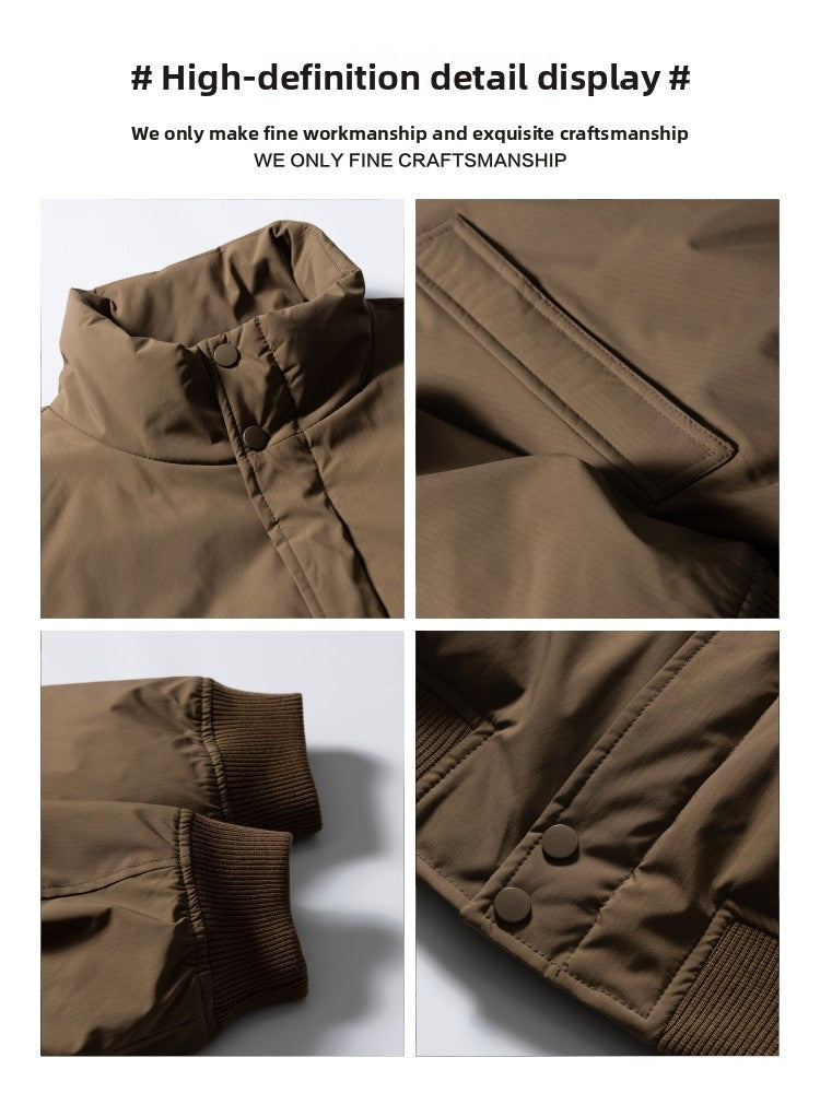 American Retro Basic Stand Collar Workwear Down Jacket for Men Winter Versatile Couple White Duck Down Coat