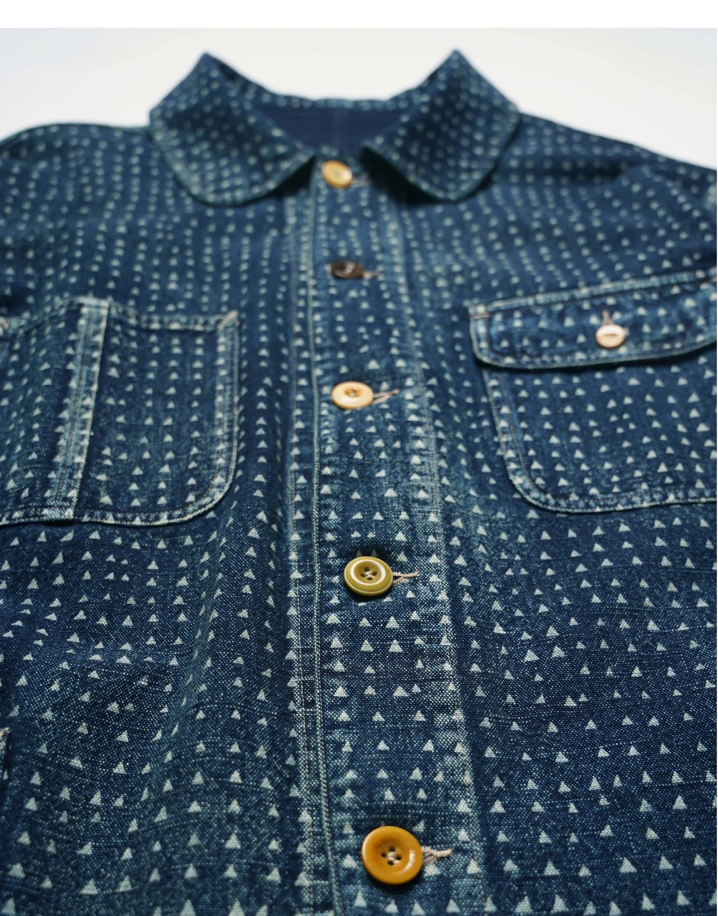 Uncle Xiao African Indigo-Dyed French Jacket – Vintage Cotton Blend, Lightly Washed, Japanese-Retro