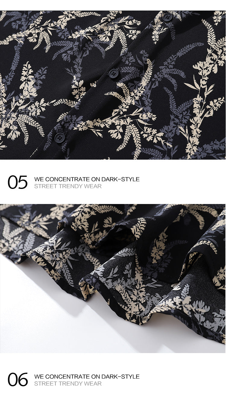American Style Casual Floral Full Print Long Sleeve Shirt for Men, Loose Beach Shirt Jacket for Autumn