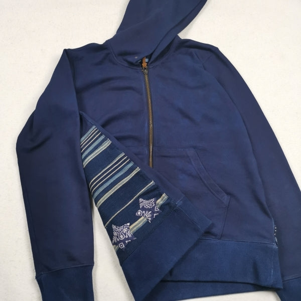 blue-dyed vegetation KOFU ancient cloth national flag splicing long velvet cotton sweater thickening Japanese tide