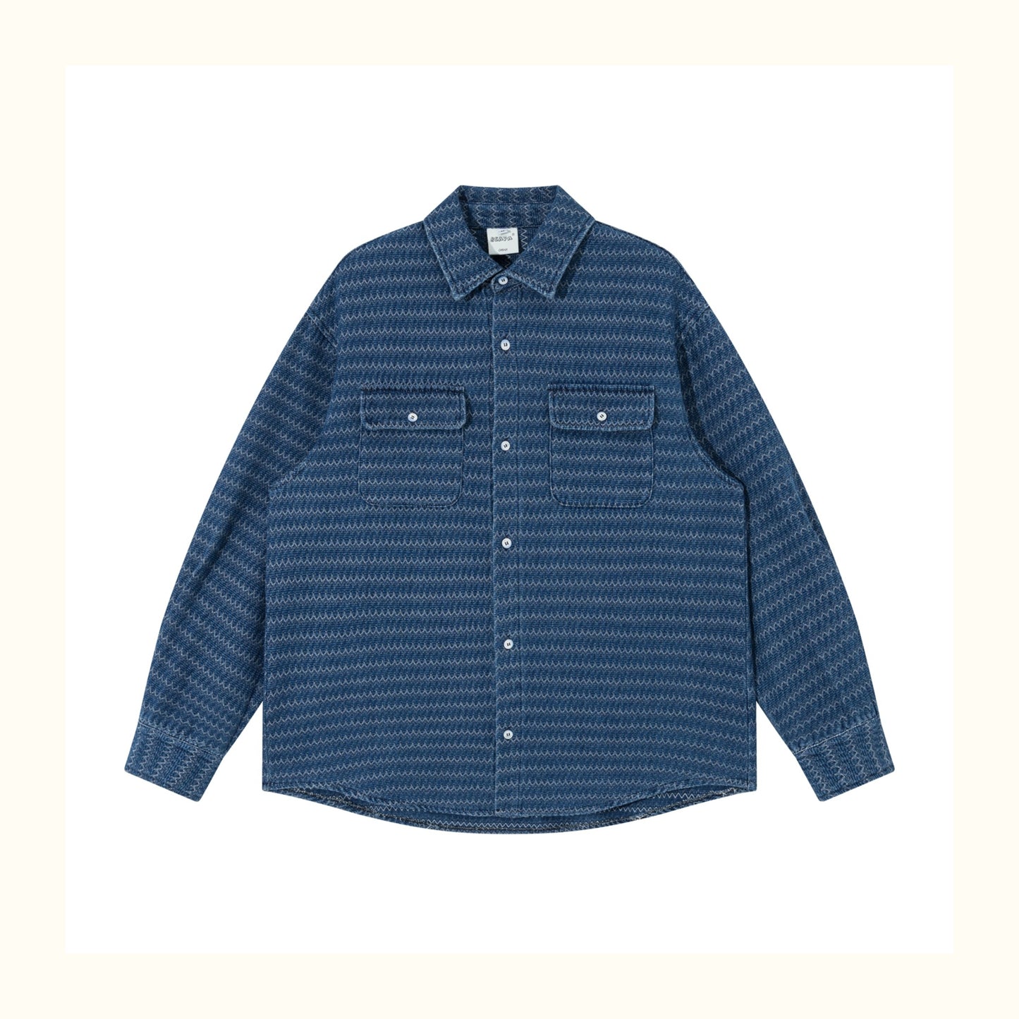 Japanese Ethnic Jacquard Denim Shirt Jacket – Loose & Cozy for Autumn/Winter