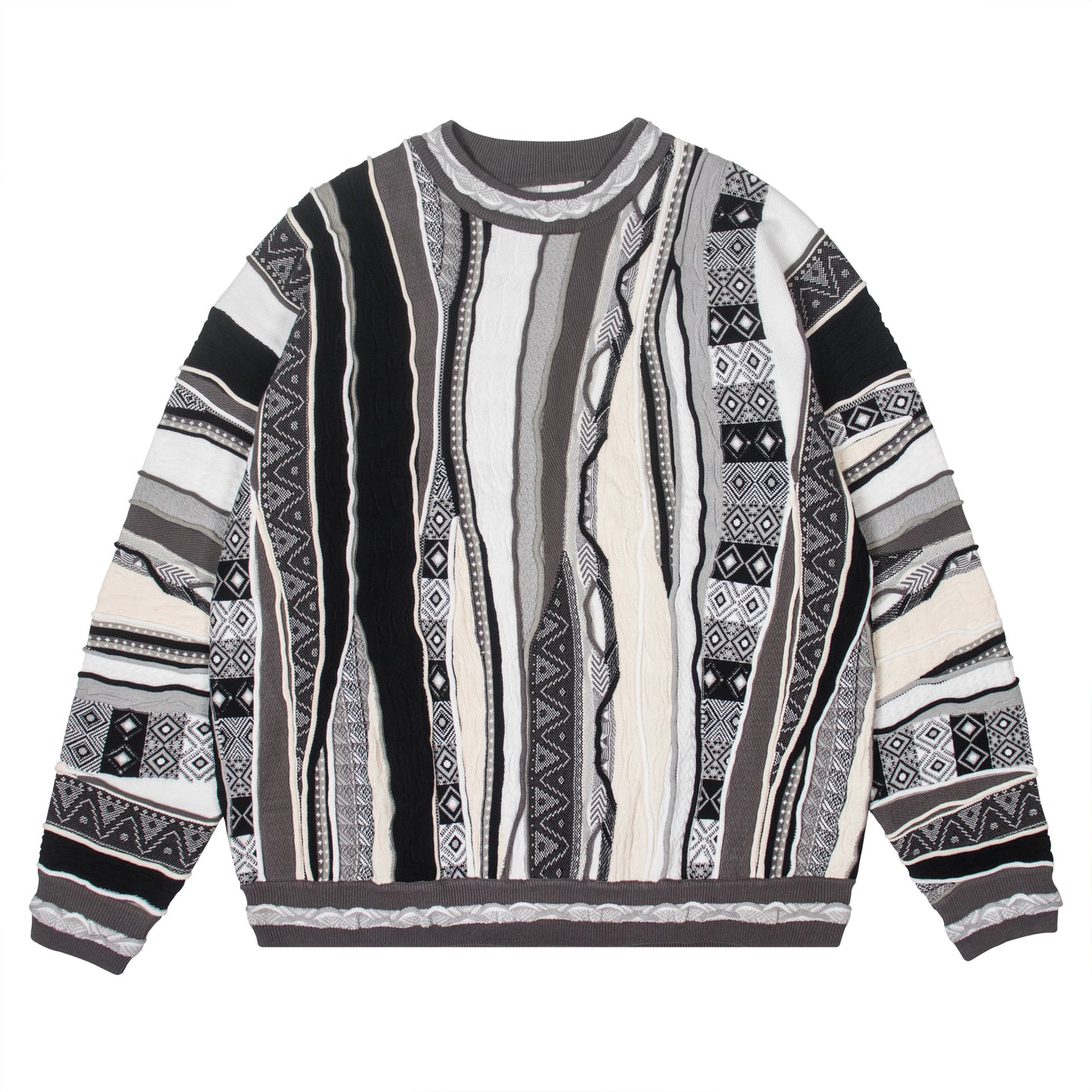 Vintage Pop Style Bitter Melon Striped Ethnic Sweater