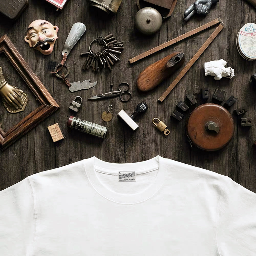 Classic Simple Pure White Heavy Cotton Crew Neck Short Sleeve T-Shirt Unisex American Retro