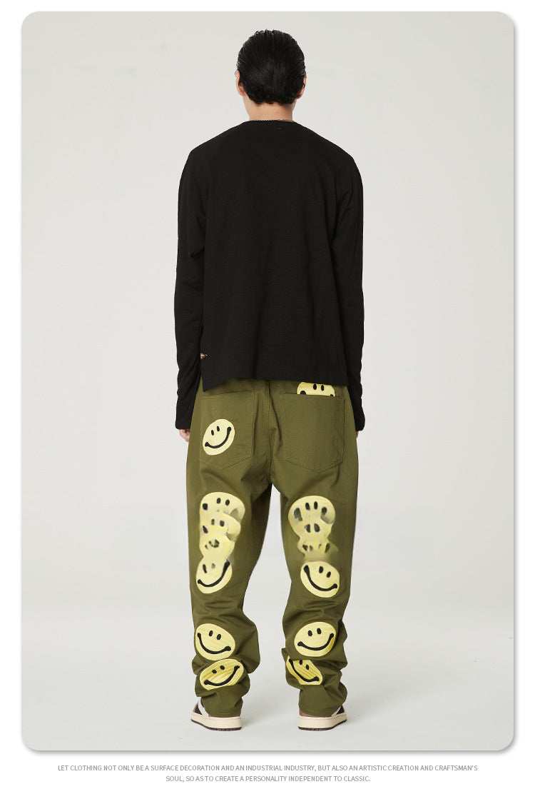Japanese Style Flag Embroidery Loose Round Neck Men's Versatile Long Sleeve T-Shirt