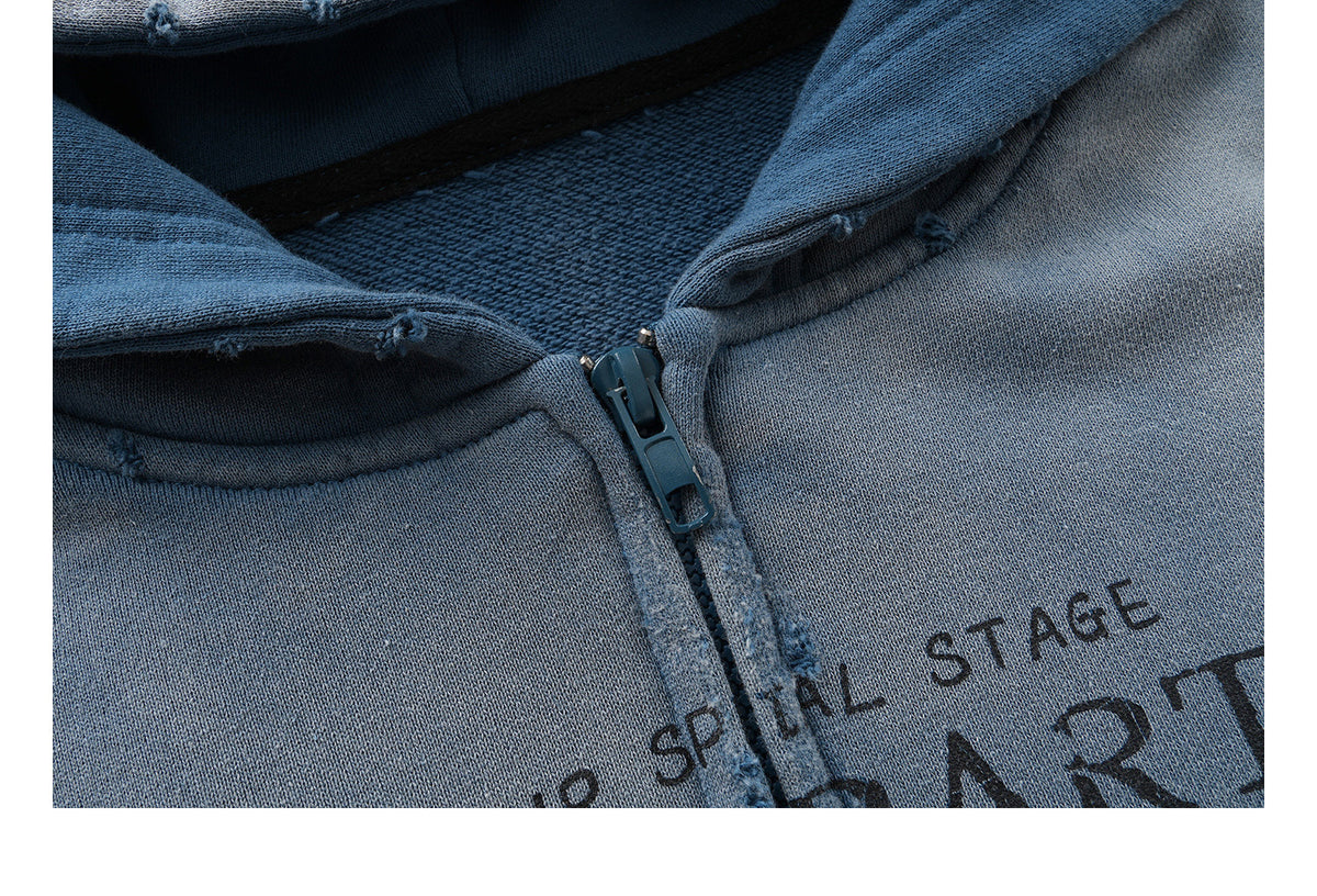 Distressed Gradient Zip-Up Hoodie – Oversized American Streetwear Sweatshirt Jacket | Yamalinclothes