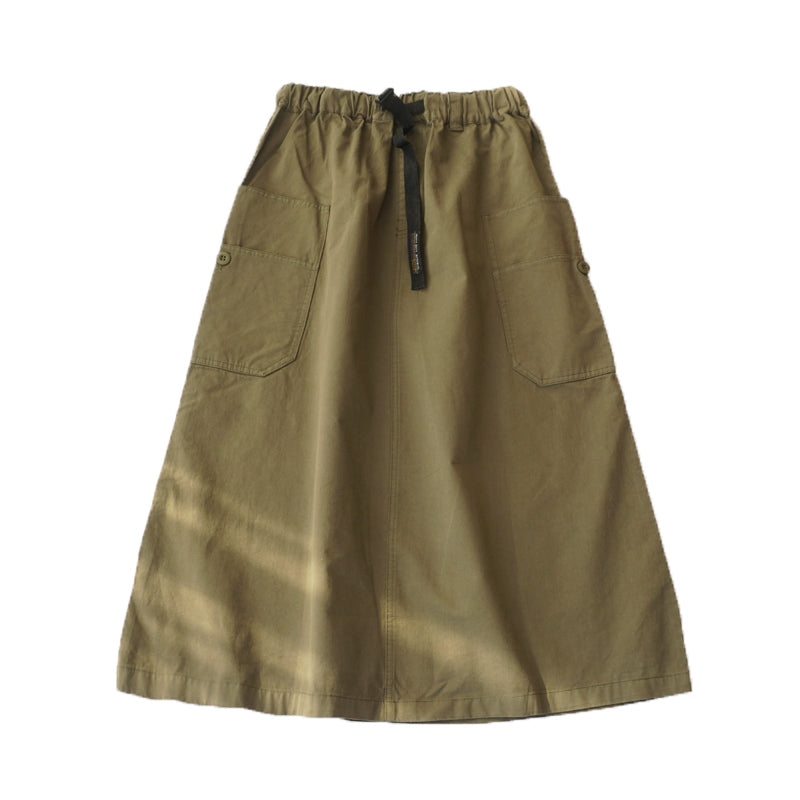 Japanese-Style Patchwork A-Line Skirt – High-Waist Loose Fit with Elegant Elastic Waist