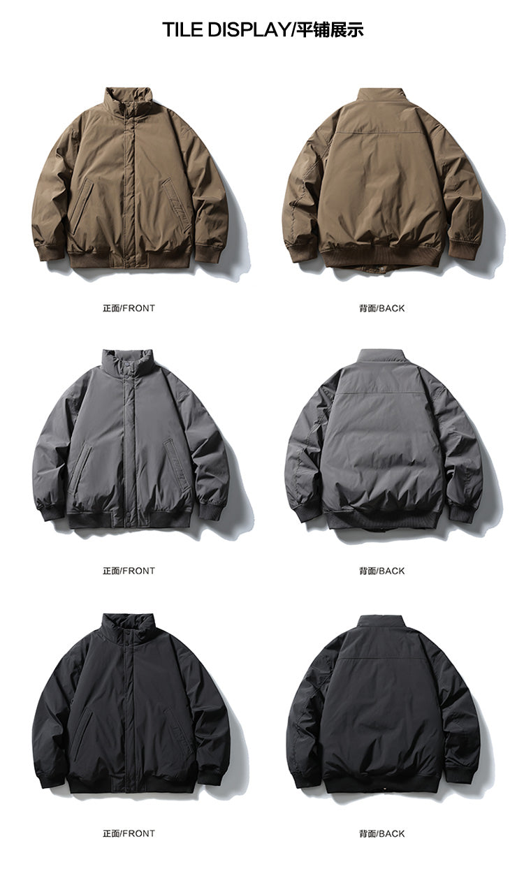 American Retro Basic Stand Collar Workwear Down Jacket for Men Winter Versatile Couple White Duck Down Coat
