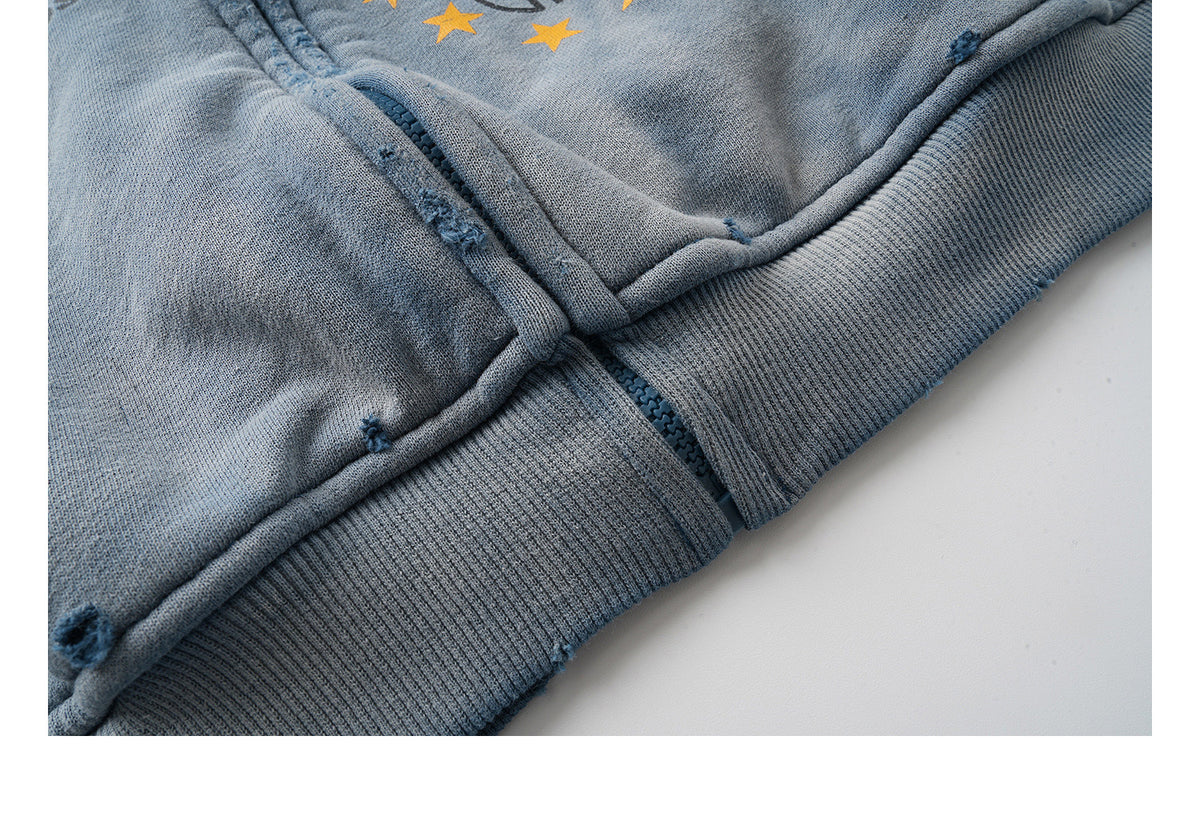 Distressed Gradient Zip-Up Hoodie – Oversized American Streetwear Sweatshirt Jacket | Yamalinclothes