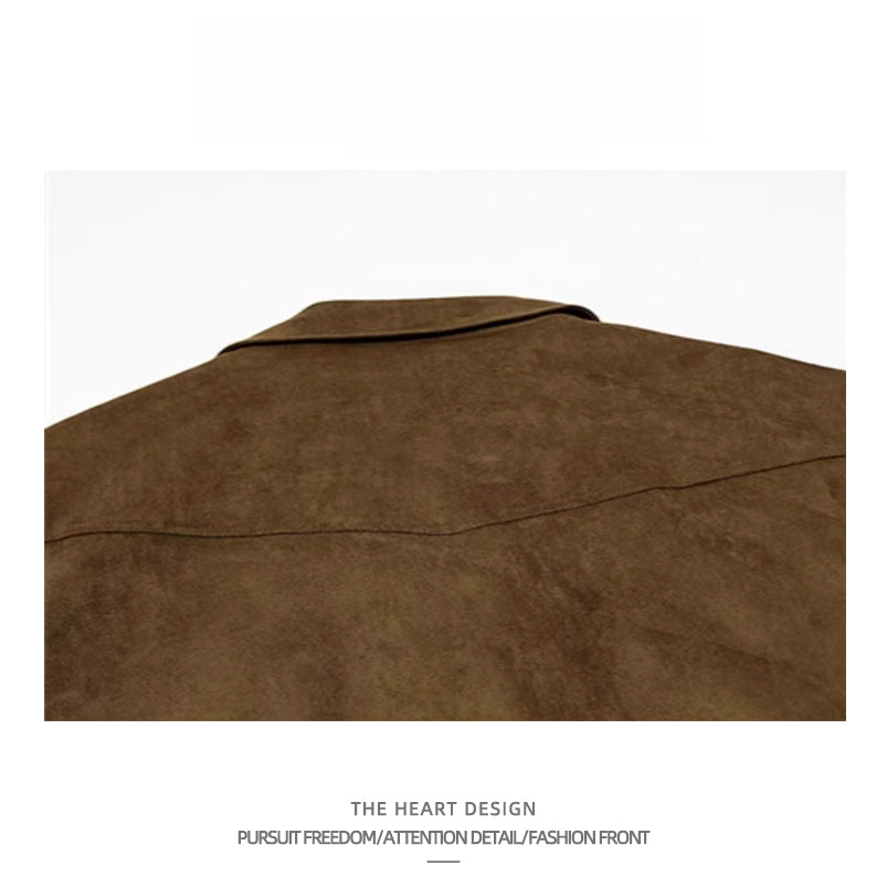 Autumn Winter Retro High Street Suede Short Jacket Men Thickened Stylish Versatile Motorcycle Lapel Flight Casual Jacket