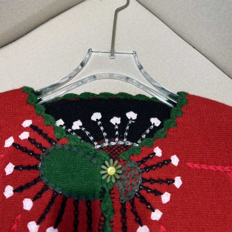 French Style Heavy Embroidery Floral Vintage Knit Sweater for Women 2025 Autumn Winter New Loose Cardigan Coat Trend