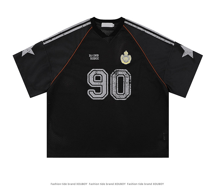 American Street Style T-Shirt for Men and Women 2025 Summer Rugby Jersey Short Sleeve Oversize Loose Casual Top