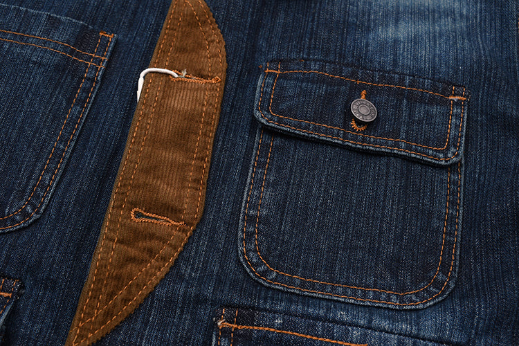 Color-Block Washed Denim Motorcycle Jacket – Retro Workwear Loose Casual Coat