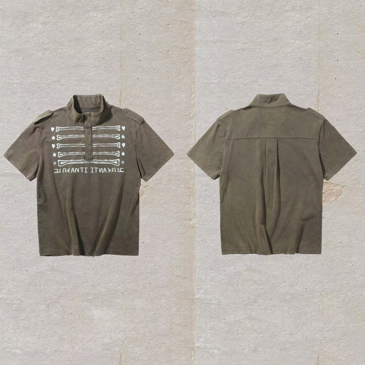 Illusion Print Stand-Collar Polo Shirt – Heavyweight Distressed Streetwear Tee | Yamalinclothes