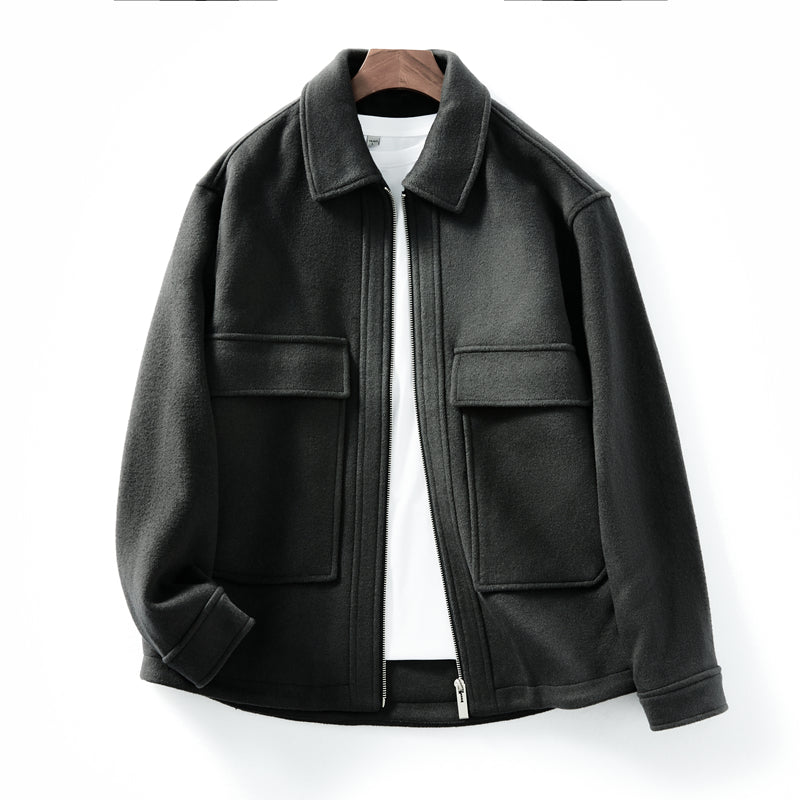 Korean Minimalist Workwear Jacket – Thickened 53% Sheep Wool, Turn-Down Collar for Autumn/Winter