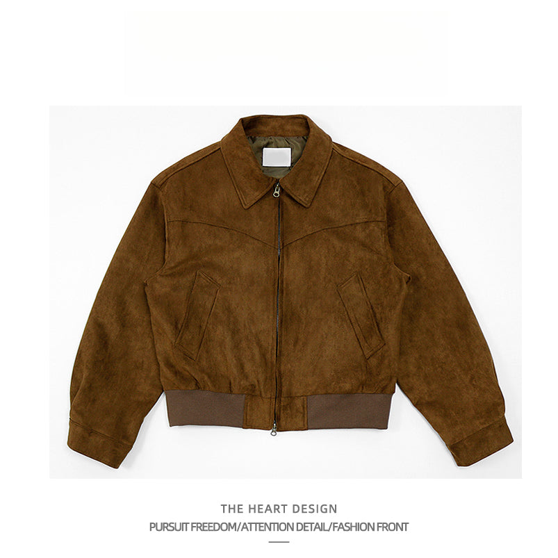 Autumn Winter Retro High Street Suede Short Jacket Men Thickened Stylish Versatile Motorcycle Lapel Flight Casual Jacket