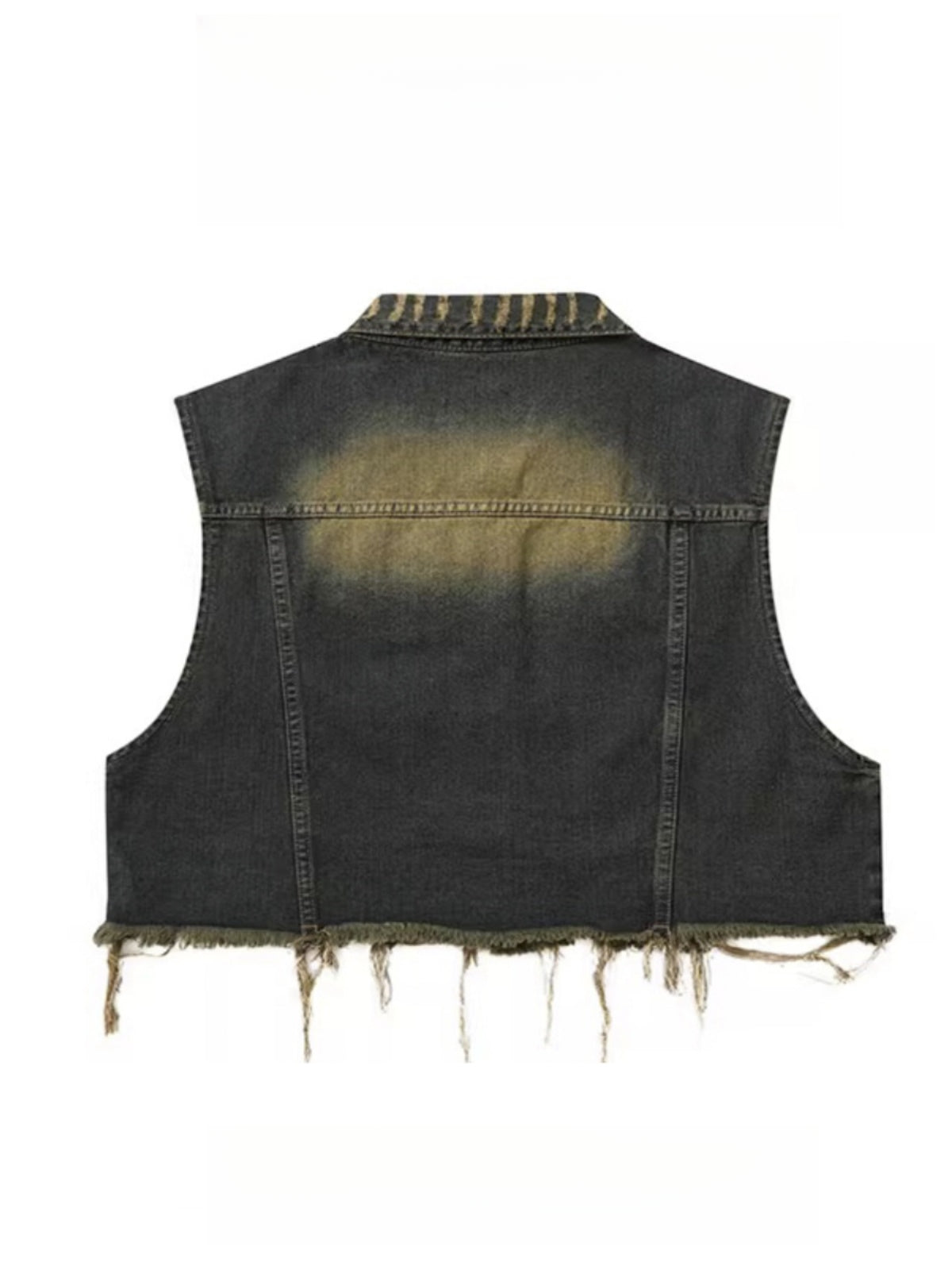 Vintage Distressed Turn-Down Collar Short Fringe Raw Edge Denim Vest Men's Functional Style Workwear Stylish Vintage Vest