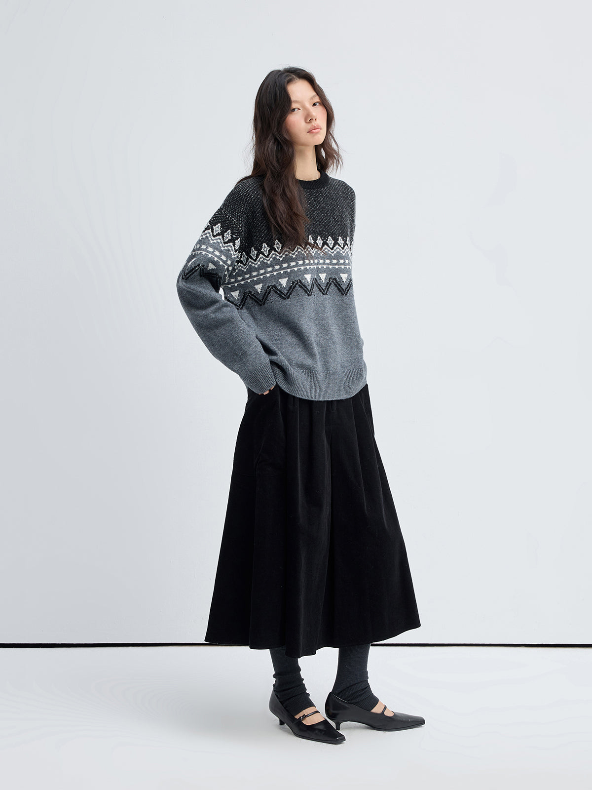 Color-Block Fair Isle Wool-Blend Sweater – Oversized Drop-Shoulder Knit (Unisex)