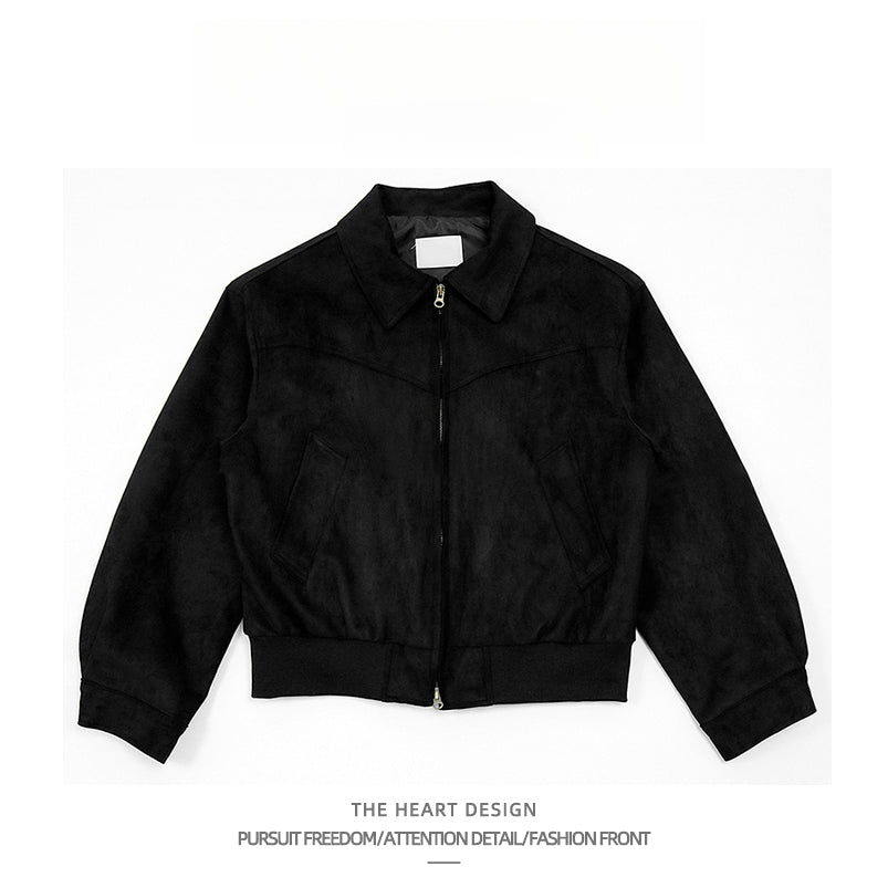 Autumn Winter Retro High Street Suede Short Jacket Men Thickened Stylish Versatile Motorcycle Lapel Flight Casual Jacket