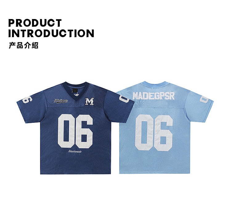 51 Hip-Hop American Retro Football Jersey V-Neck Sports Short Sleeve T-Shirt Unisex Satin Cool Loose Football Top