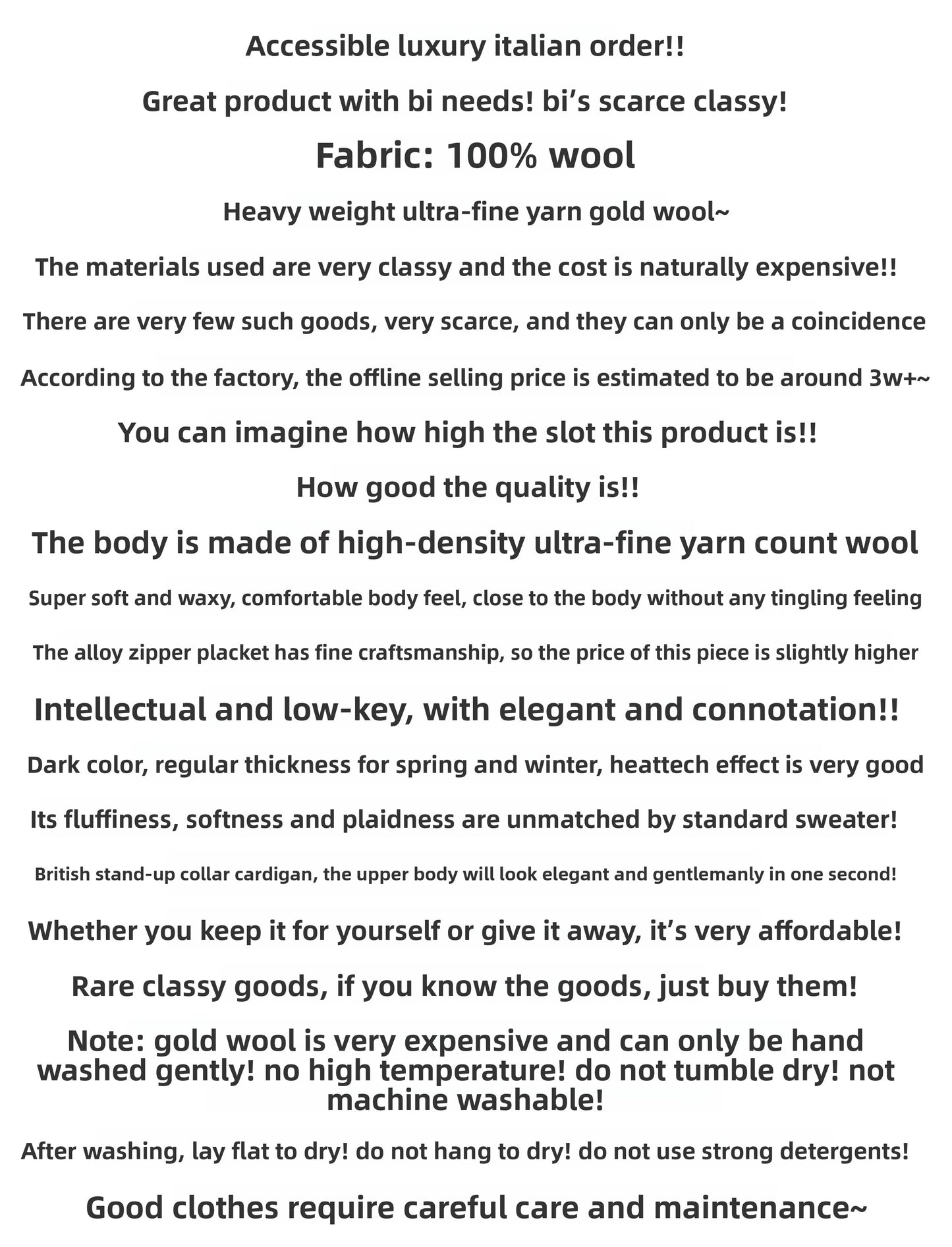 Italian Superfine Golden Wool Stand-Collar Knit – Heavyweight Cardigan Jacket for Autumn/Winter