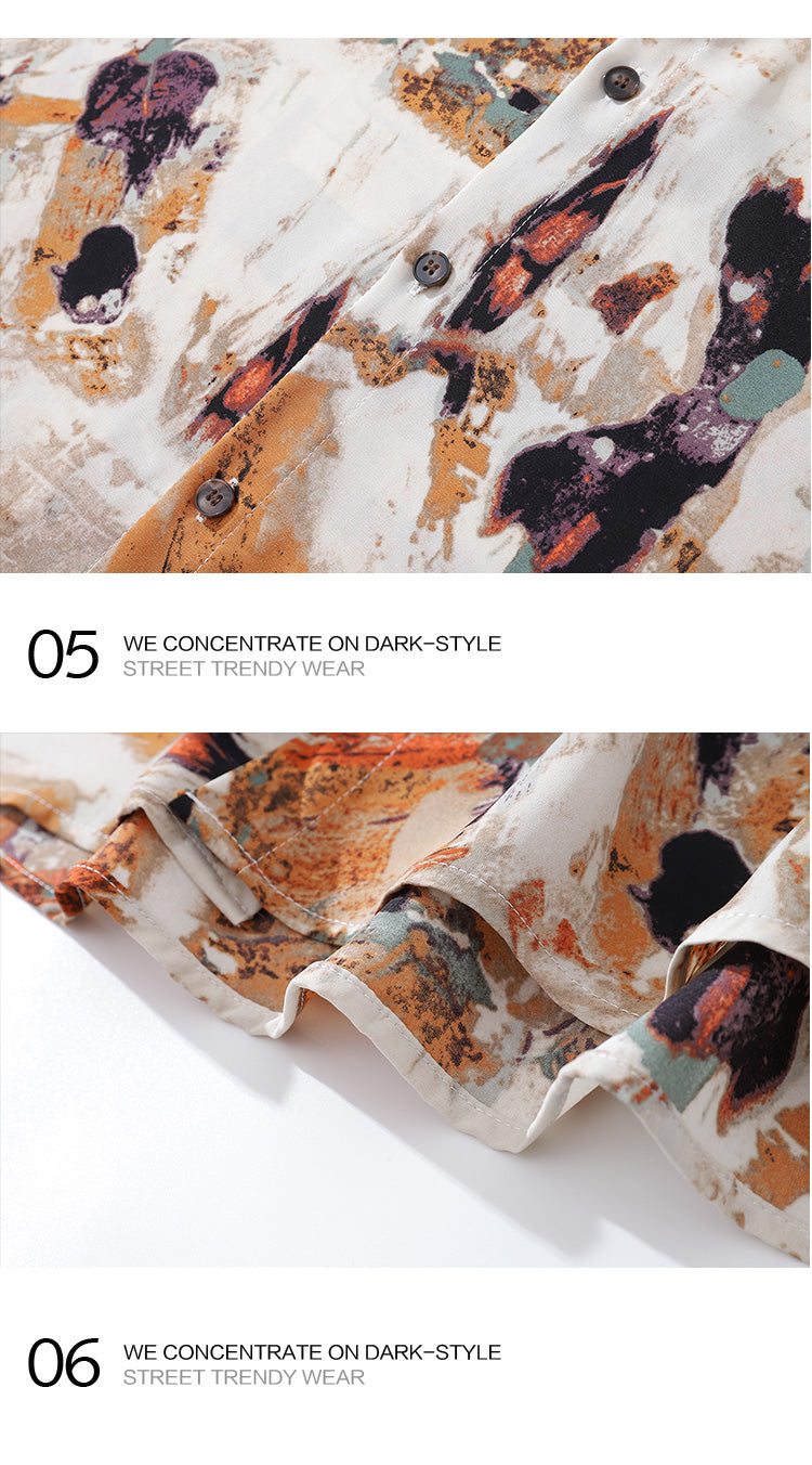 Design Sense Oil Painting Print Long Sleeve Floral Shirt for Men Spring and Autumn Trendy Brand Beach Casual Shirt Jacket