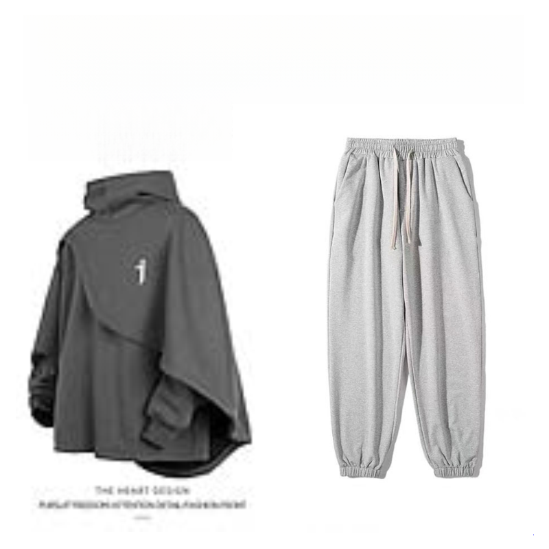 High-Neck Hooded Sweatshirt – Autumn/Winter Loose “Two-Piece” Layered Cape Jacket for Men