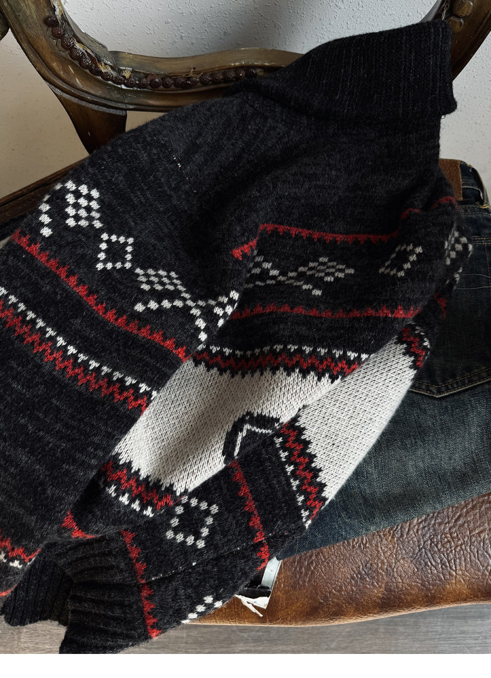 RRL Motorcycle Club Jacquard Cardigan – Heavy Retro Green Knit (Unisex)