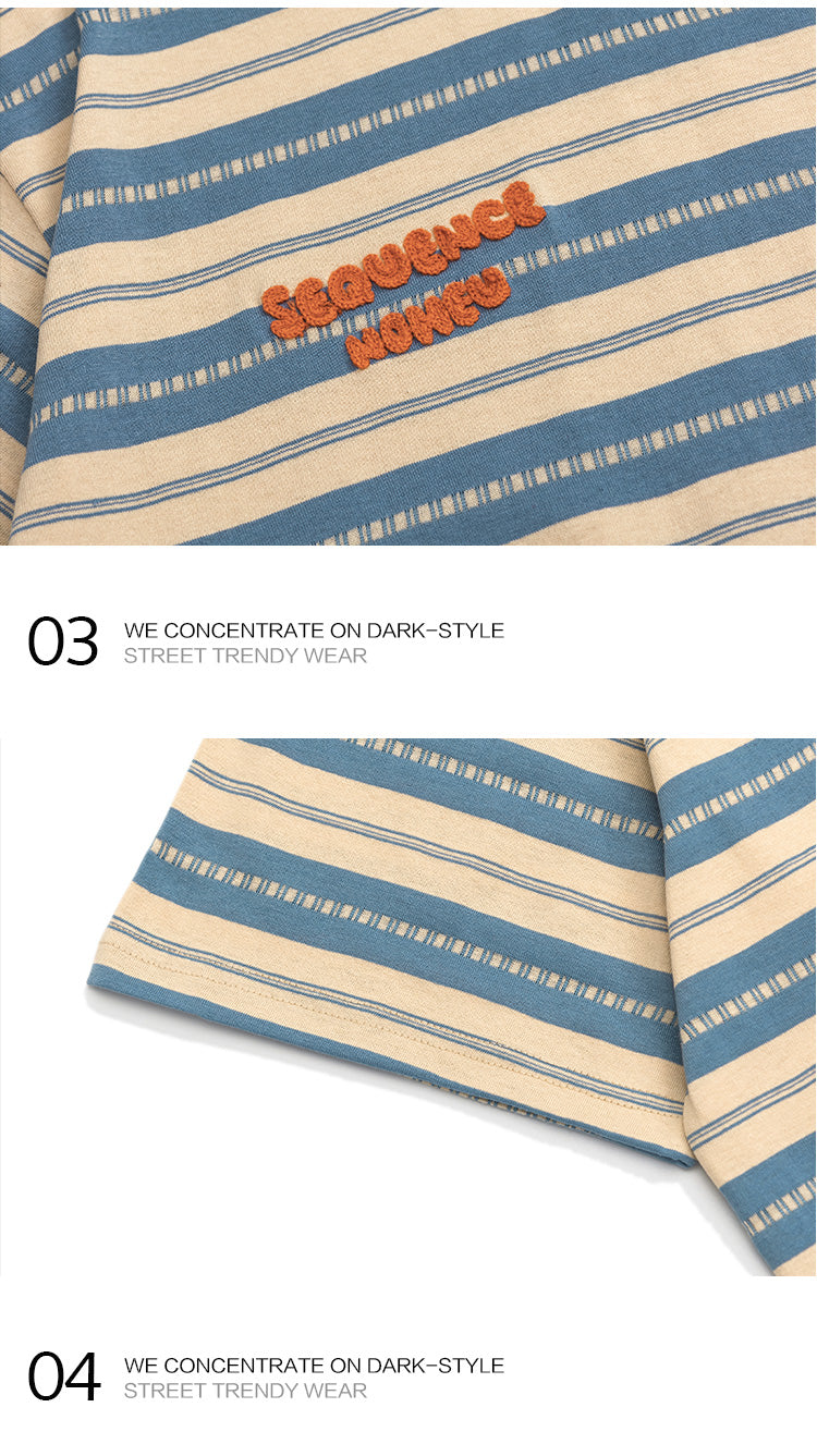 Japanese Style Casual Cartoon Color Block Striped Short Sleeve Men's T-Shirt Summer Oversize Lazy Half Sleeve Tee