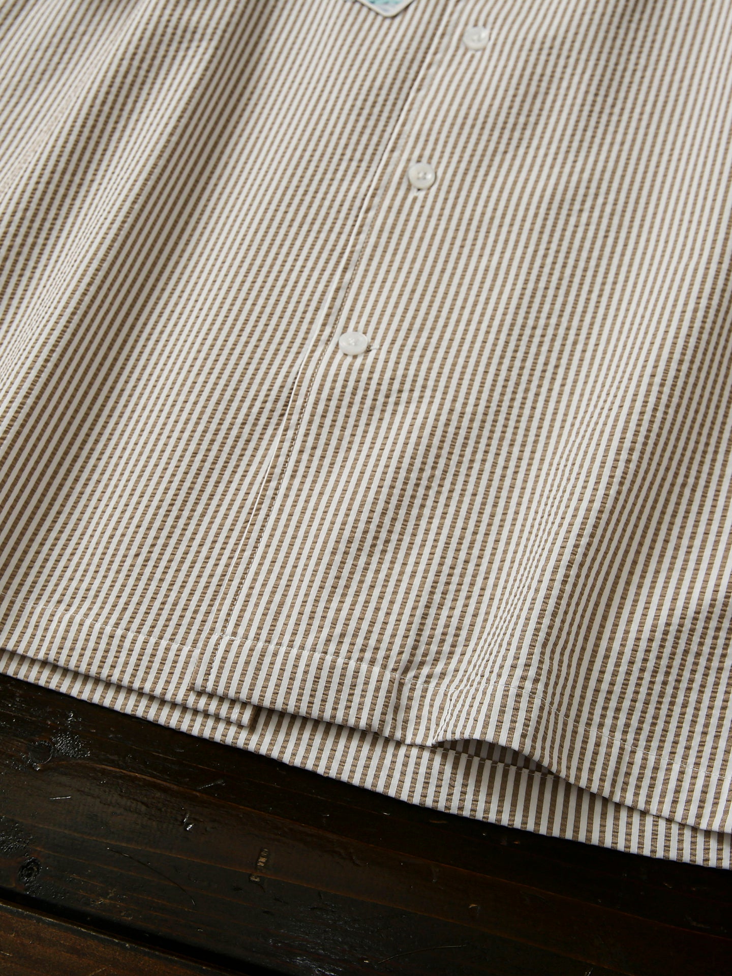 Bubble Gauze Texture 7A Antibacterial Cool Summer Men's Cuban Collar Striped Short Sleeve Shirt Top