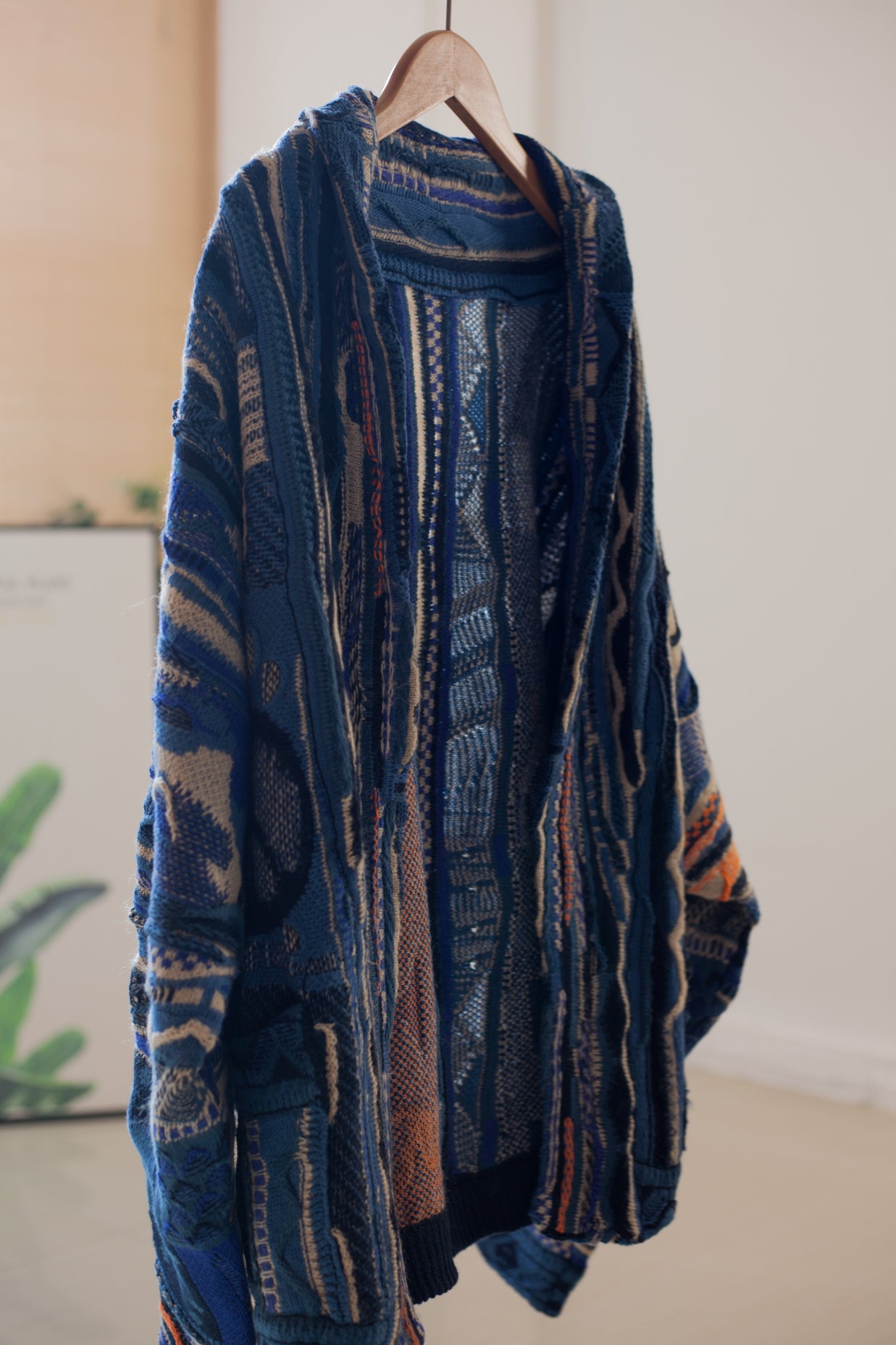 Vintage Anti-War Knit Cardigan – Japanese-Inspired Blue Oversized Sweater
