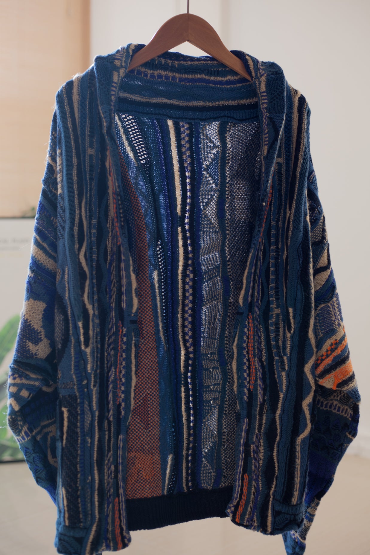 Vintage Anti-War Knit Cardigan – Japanese-Inspired Blue Oversized Sweater