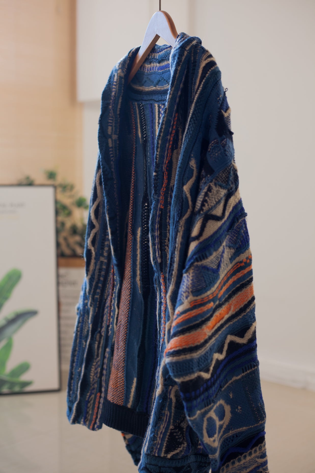 Vintage Anti-War Knit Cardigan – Japanese-Inspired Blue Oversized Sweater