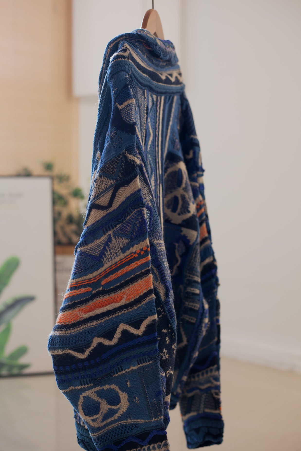 Vintage Anti-War Knit Cardigan – Japanese-Inspired Blue Oversized Sweater